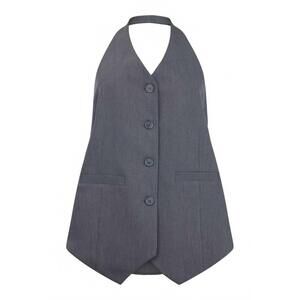 NEW NOEN women's tailored halter-neck button-up waistcoat in charcoal grey